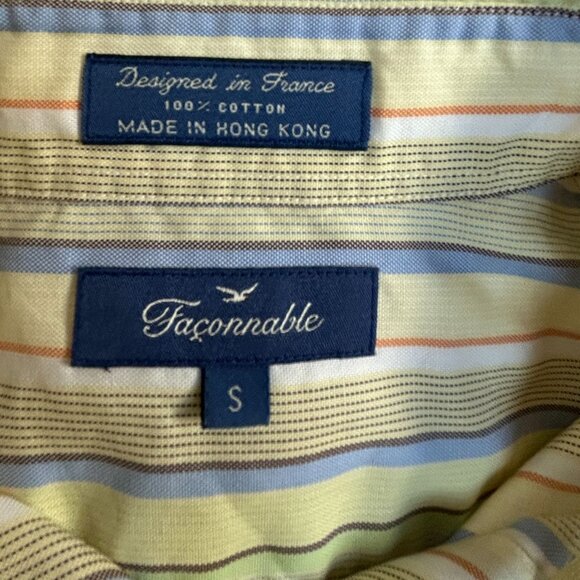 Faconnable Womens Striped Button-Down Shirt Small Long Sleeve 100% Cotton Yellow - Picture 3 of 8